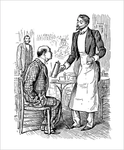 Victorian man ordering coffee from a waiter in a bar