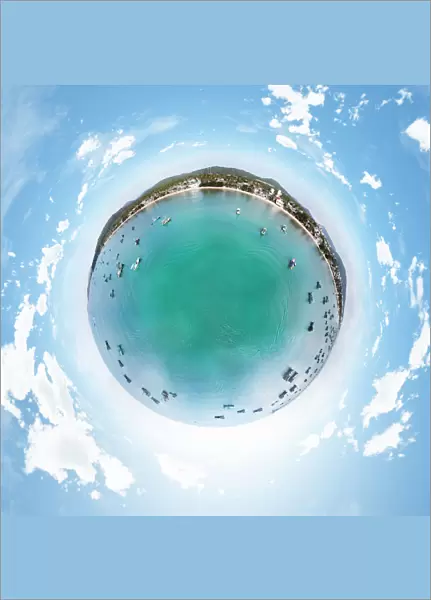 Little Planet Image above Fishing Boats Resting on the Beach of Phu Quoc Island, Vietnam