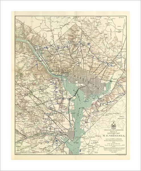 Early Map of the City and Capitol of Washington, D. C. United States, Antique American Illustration, 1900