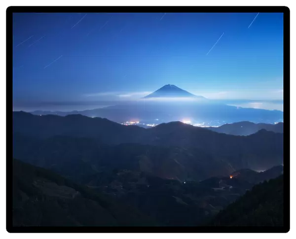 star, fuji, stars, background, mount, shooting, beautiful, trails, view, light, scenery