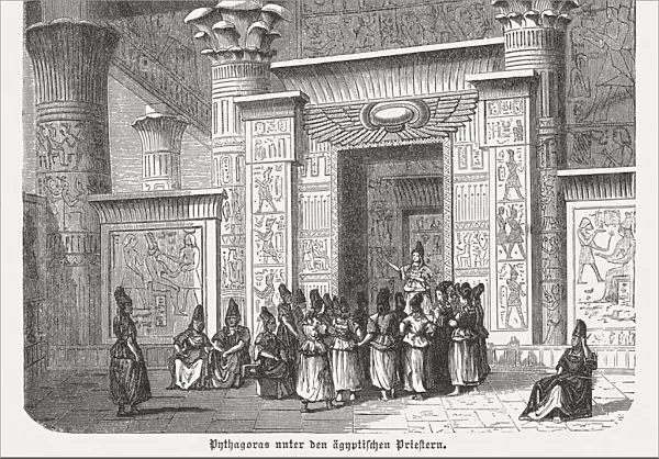 Pythagoras among the Egyptian priests, wood engraving, published in 1880