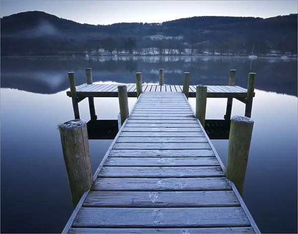 Jetty on lake windermere on frosty Morning