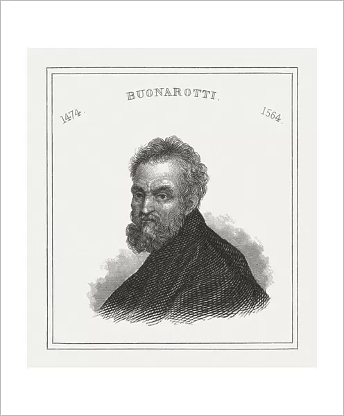 Michelangelo Buonarroti (1475-1564), Italian universal artist, steel engraving, published 1843