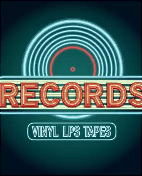 Late night retro Record Vinyl Lps Tapes store neon sign