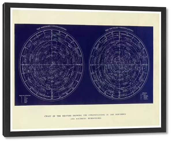 Chart of the Heavens Showing the Constellations in the Northern and Southern Hemispheres Engraving, 1892