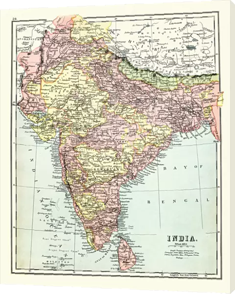 Antique map of India, 1897, late 19th Century