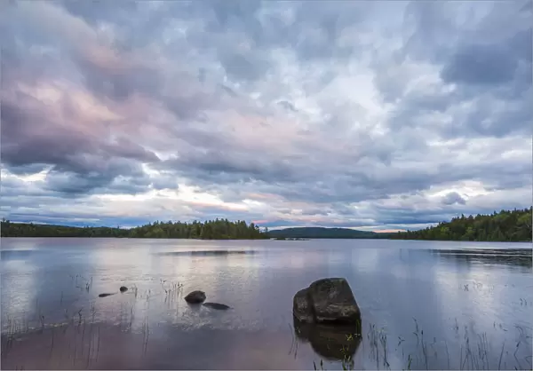 Clouds over Bald Mountain Pond and Northern Forest, Appalachian Trail, Bald Mountain Township, Maine, USA