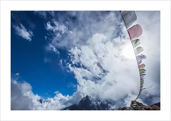 Everest base camp trek, Himalayas, Nepal, prayer flags, Colour Image, Color Image