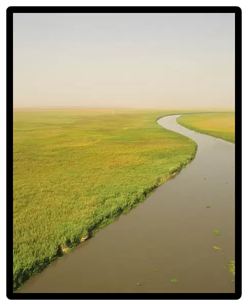 bahr el jabal, beauty in nature, canal, clear sky, curve, day, high angle view, horizon overland