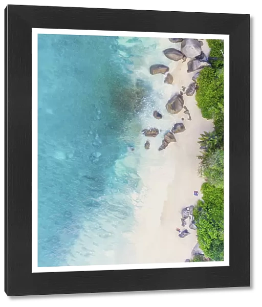 Drone point of view of the beach of Mahe, Baie Carana, Seychelles
