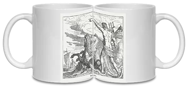 Poseidon, Greek mythology, wood engraving, published in 1880