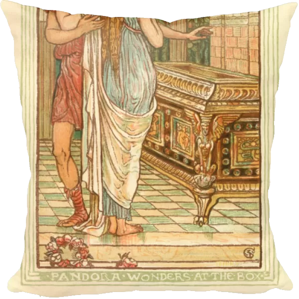 Pandora wonders at the box - Greek mythology
