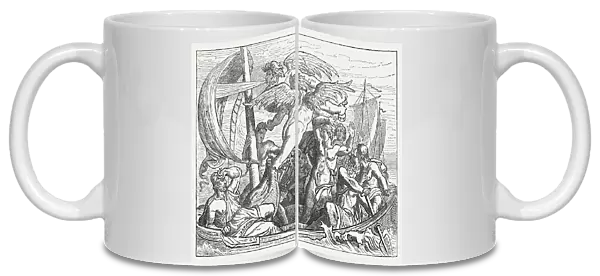 Wind God Aeolus brings Ulysses misfortune, Greek mythology, published 1880