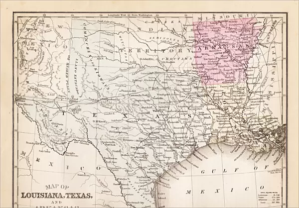 Map of Texas, Louisiana and Arkansas 1881