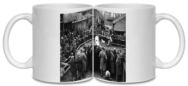 Farm Sale. 1926: A cow being auctioned during a sale of the Kings fat stock