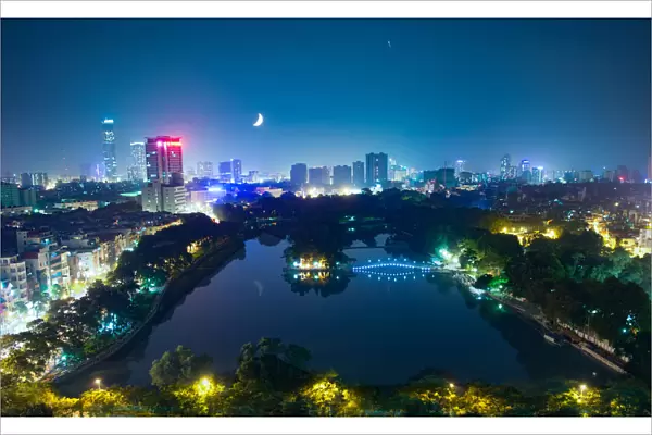 Hoan Kiem Lake, Hanoi, Night, Aerial View