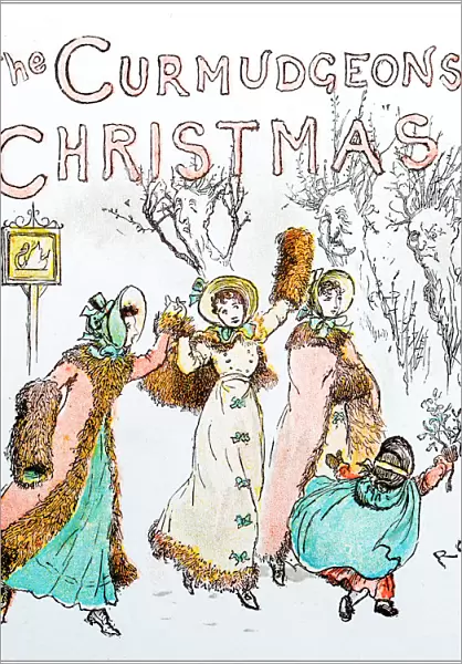 Antique color illustration by Randolph Caldecott Curmudgeons Christmas