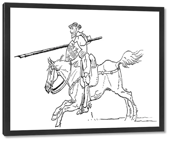 Knight. Vintage engraving from 1883 of a sketch of a knight on horseback