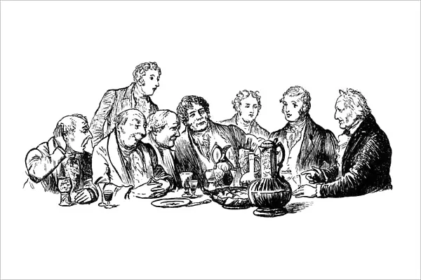 Victorian men drinking at a table