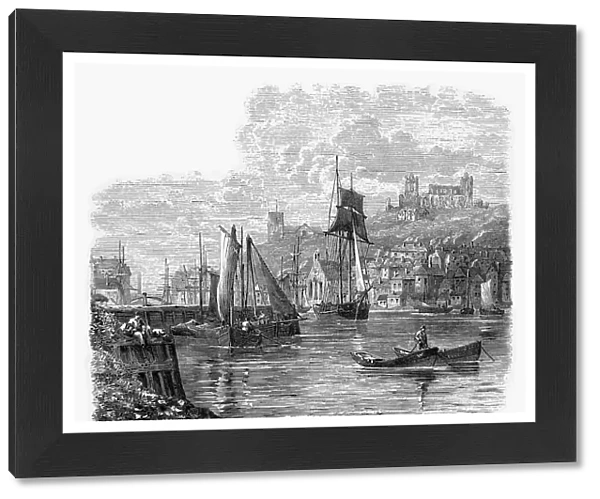 Fishing Village of Whitby in Yorkshire, England Victorian Engraving, 1840
