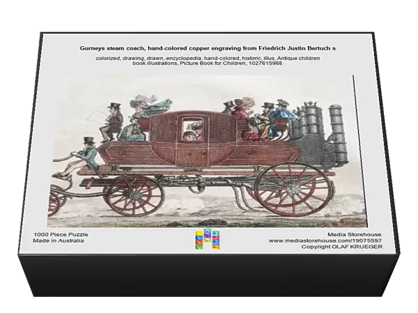 Gurneys steam coach, hand-colored copper engraving from Friedrich Justin Bertuch s