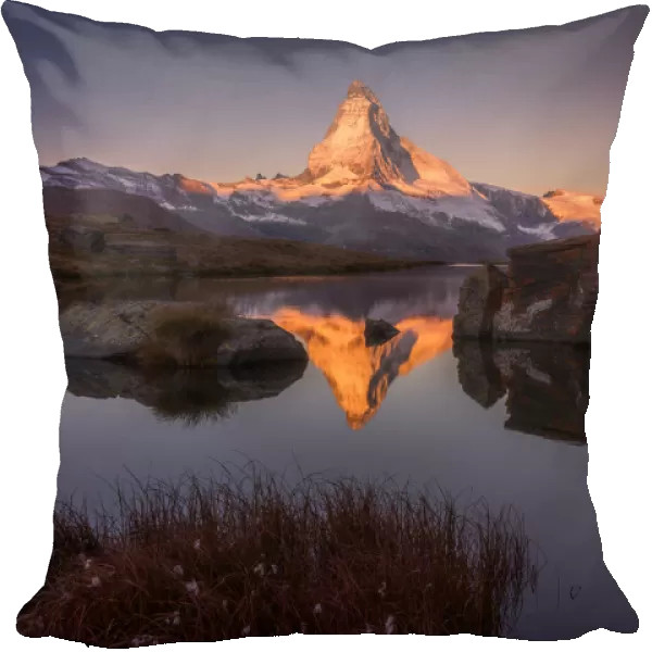 Morning view at Stellisee lake with Matterhorn background