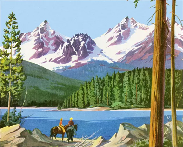 Scenic Mountains And People on Horses