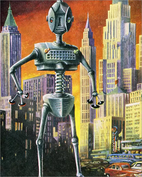 Giant Robot in Cityscape