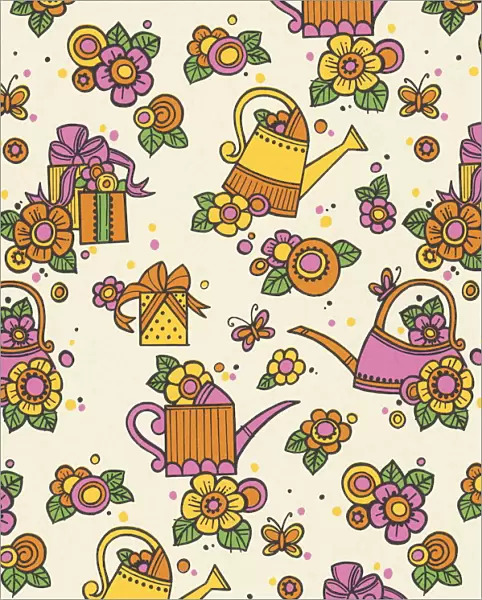 Watering Can and Flower Pattern