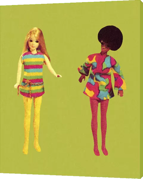 Two Fashion Dolls Wearing Miniskirts
