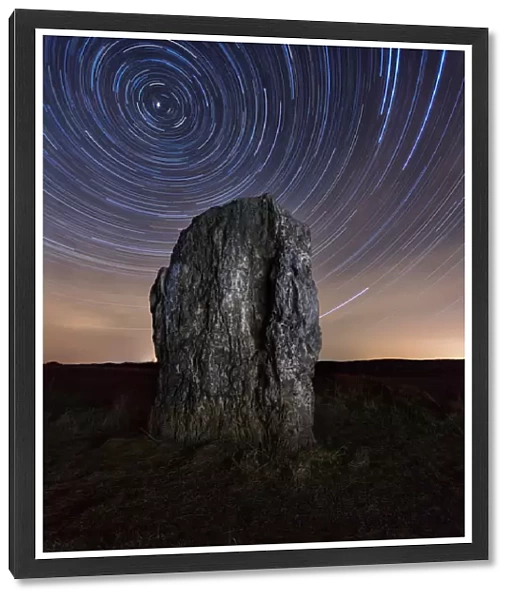 Germany, menhir and star trails