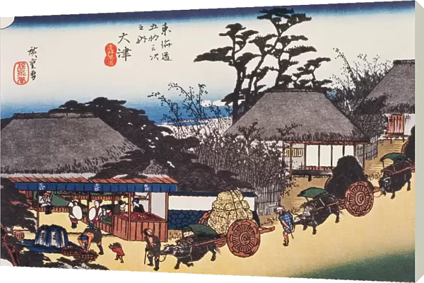 Scenery of Otsu in Edo Period, Painting, Woodcut, Japanese Wood Block Print