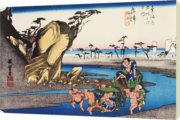 Scenery of Okitsu in Edo Period, Painting, Woodcut, Japanese Wood Block Print, Side View