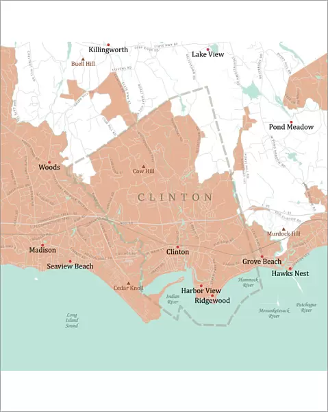 CT Middlesex Clinton Vector Road Map