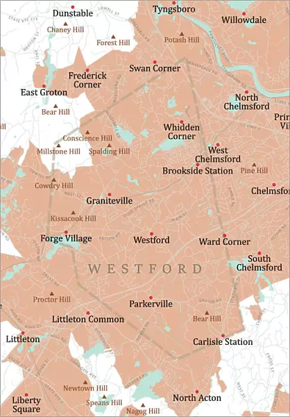 MA Middlesex Westford Vector Road Map