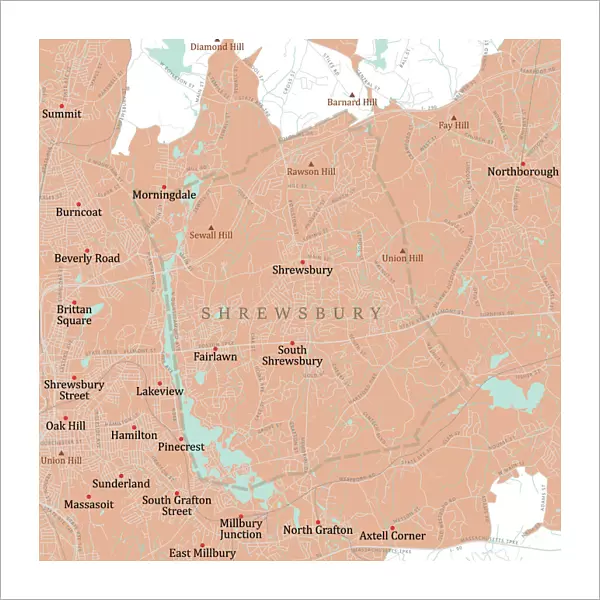 MA Worcester Shrewsbury Vector Road Map