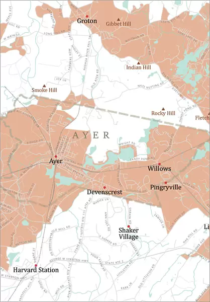 MA Middlesex Ayer Vector Road Map