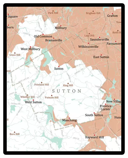 MA Worcester Sutton Vector Road Map