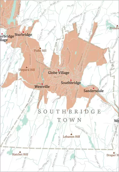 MA Worcester Southbridge Town Vector Road Map