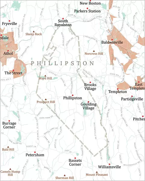 MA Worcester Phillipston Vector Road Map