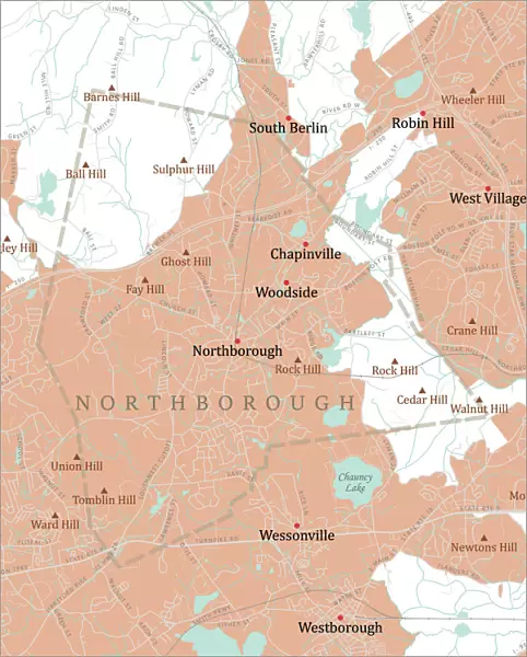 MA Worcester Northborough Vector Road Map
