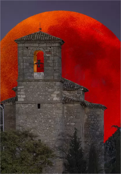 The church and the blood moon