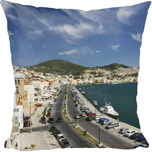 Greece, Samos, Vathy, waterfront, elevated view