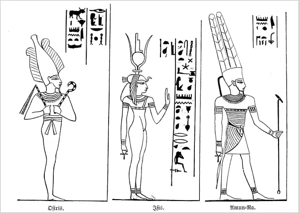 Egyptian deities Osiris, Isis and Amun-ra