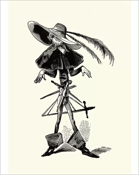 Caricature of a Fencing master swordsman, Sword and daggers in his belt