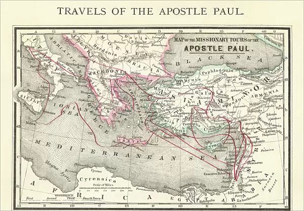 Antique Engraving: Travels of The Apostle Paul Map Engraving