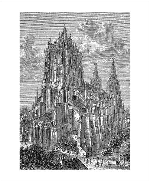 The Minster in Ulm, Baden-Wuerttemberg, Germany, c. 1860, digitally restored reproduction of an original 19th century painting, exact original date unknown