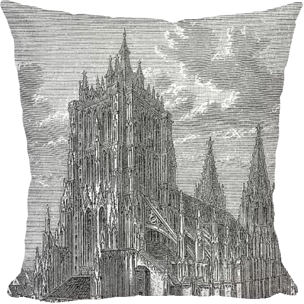 The Minster in Ulm, Baden-Wuerttemberg, Germany, c. 1860, digitally restored reproduction of an original 19th century painting, exact original date unknown