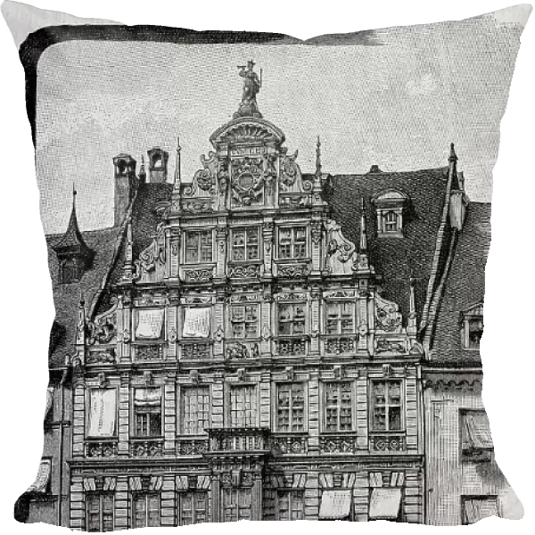 Facade of the historic Pellerhaus in Nuremberg, Bavaria, Germany, 1891, destroyed in World War 2, Historic, digitally restored reproduction of an 18th century original, exact original date unknown