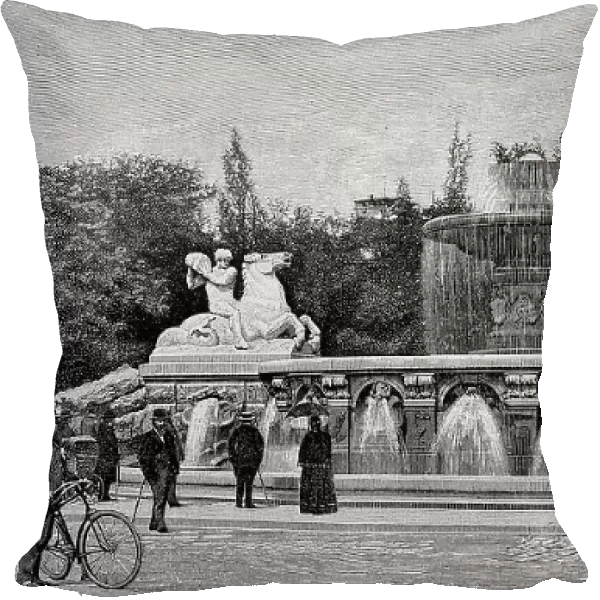The Wittelsbacher Fountain on Maximiliansplatz in Munich, Bavaria, Germany, after a photo from 1899, Historic, digitally restored reproduction of an 18th century original, exact original date unknown